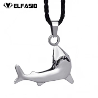 Men's Silver Shark Wild Life Pewter Pendant with Choker Necklace Jewelry LP211
