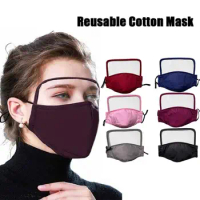 2 in 1 Unisex Washable Clear Face Shield with 2pcs PM2.5 Filters Eye Protection Reusable Cotton Face Cover for Adults and Kids