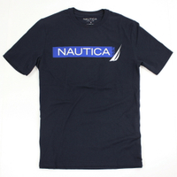 美國百分百【全新真品】Nautica T恤 帆船牌 T-SHIRT 上衣 休閒 短袖 圖案 運動 深藍色 S號 E124
