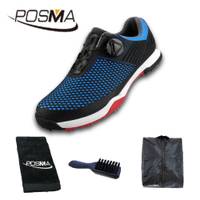 高爾夫男士防水運動鞋 緩震鞋底春夏男鞋 golf shoes GSH112 黑 藍 配POSMA鞋包 2合1清潔刷