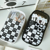 Creative Large Capacity Pencil Case Fashion Transparent Chessboard Grid Pencils Cases Kawaii Cute Storage Bags Students Gifts