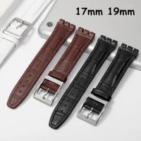 Genuine Leather Watch Strap for Swatch IRONY YCS YAS YGS Series 17mm 19mm Private Interface Black White Brown Watch Bracelet