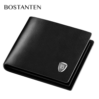 Bostanten Mens Genuine Cow Leather Bifold Wallet with Deluxe Credit Card Flip Pocket