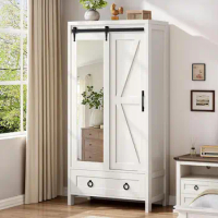 Tall Storage Cabinet w/ Full Mirror, Bathroom Cabinets Storage Cabinet w/ Doors &amp; Drawers, Kitchen Pantry Cabinet, White Oak