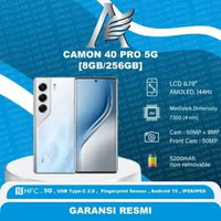 Tecno Camon 40 PRO 5G NFC 8/256 50 LCD 6.78" AMOLED 144Hz Garansi Resmi Glacier White
