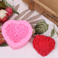 S036 3D Heart Rose 3D Candle Soy Wax Mould Scented Soap Handmade Silicone Mold Plaster Resin Clay Diy Craft Home Decoraion