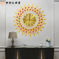 60CM Home Decorative Creative Wall Clock Mute Craft Light Luxury Metal Diamond-Embedded Starry Wall Hanging Iron 60 x 60cm Clock