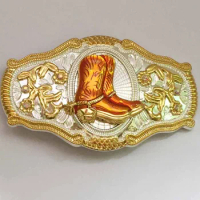 Boots Cowboy Cowgirl Western Belt Buckle Silver With Gold SW-BY646 suitable for 4cm wideth snap on belt with continous stock