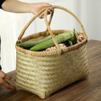 純手工竹編 製品 老式手提竹籃子 菜籃子 購物籃 家用 收納筐 水果籃