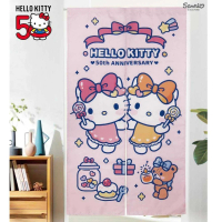 【小禮堂】Hello Kitty 棉質長門簾 85x150cm - 粉紫姊妹款(平輸品)