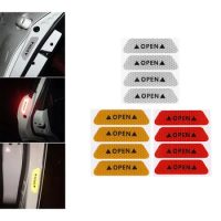 4Pcs/set Car Door Stickers Universal Safety Warning Mark OPEN High Reflective Tape Motorcycle Bike Helmet Sticker