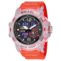 JAM TANGAN ANALOG DIGITAL PRIA WANITA SPORT MERK SMAEL DIGITAL 8086 STOPWATCH HITAM STOPWATCH Merah