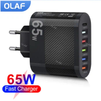 Olaf 65W 6 Ports USB Charger Type C for Samsung Xiaomi Wall Travel Adapter EU US UK Plug