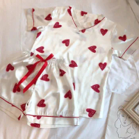 Pajimas for women Heart print short sleeves sleepwear pajama set summer female nightgown ladies Plus size nightwear homewear