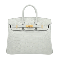 Hermes 愛馬仕 Birkin 25cm 0W B刻 稀有鱷魚皮手提/肩背柏金包(0W水晶灰/金釦)