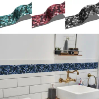 Mosaic Self-adhesive Waist Line Decorative Strip Blue Bathroom Skirting Line Floor Tiles Waterproof Peel &amp; Stick Wall Sticker