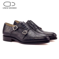 Uncle Saviano Double Monk Strap Style Dress Men Shoes Office Fashion Best Man Shoe Designer Handmade Genuine Leather Shoes Man