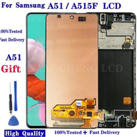 Per AMOLED For Galaxy A51 LCD with frame Digitizer Sensor Assembly For Samsung A51 Display A515 A515F A515F/DS,A515FD A515F LCD