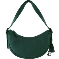COACH 專櫃款荔枝紋皮革彎月手提/肩背包(墨綠色)