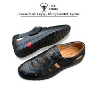 Giày Hè Nam Da Bò Thật Thoáng Mát, Đế Cao Su, Khâu Chỉ Viền Đế Loafer