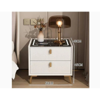 智能床頭櫃輕奢高級感 (【智能款】【實木抽屜+三色燈+無線充電+超纖皮】暖白色50*40*45cm） 