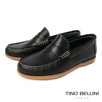 TINO BELLINI 貝里尼 男款 葡萄牙進口撞色縫線橫飾休閒樂福鞋HM4O0015(黑)