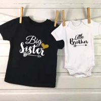 Family Matching Outfits Brother Sister Summer Tshirt Baby Boys Romper Little Boy Bodysuit Big Sister T-shirt Summer Kid Top Tees