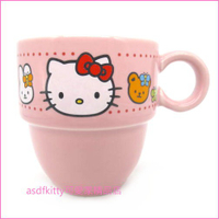 asdfkitty*瑕疵出清(有小裂縫)-KITTY好朋友粉紅色陶瓷馬克杯-2000年出品-日本正版商品