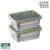 【美國康寧】(2入組)Snapware Eco Simple 可微波304不鏽鋼長方形保鮮盒1250ml