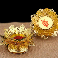 Gold Lotus Ghee Lamp Holder Butterlamp Tea Light Holder Tibetan Copper Oil Lamp Altar Supplies Incensecone Stands Craft