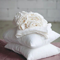 Pure Linen Sheet Set, White Soft Flat Sheet 2 Pillowcases And Elastic Mattress Cover, Farmhouse Queen, King Size, White