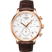 TISSOT 天梭 官方授權 Tradition 復刻計時腕錶 520送禮首選-白x玫瑰金框/42mm T0636173603700