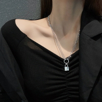 小眾設計時尚毛衣鏈女小鎖頭項鏈女潮簡約韓國網紅氣質鈦鋼鎖骨鏈