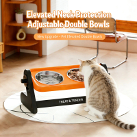 Cat bowl pet stainless steel double bowl adjustable height cat neck protection elevated double bowl 
