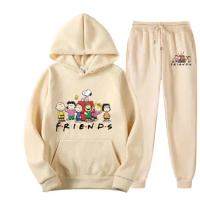 Snoopy Friends Cartoon Anime Women Sweatshirt Sweatpants Set New Fashion Men Pullover Pants Suit Autumn Couple Hoodie Pant Sets