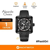 Jam Tangan Pria Alexandre Christie AC 3030 GA RIPBA Men Automatic Black Dial Black Rubber Strap