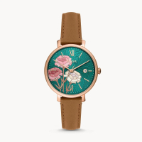 【FOSSIL】Jacqueline 花卉綻放 皮革錶帶 時尚腕錶(ES5274)