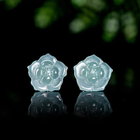 S925 silver inlay natural A jade blue water lotus stud earrings with 925 silver needle silver earplu