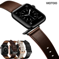 Retro Brown 44mm 42mm genuine Leather watch strap band for apple watch series 5 band buckle Wrist Watch band gift for Men