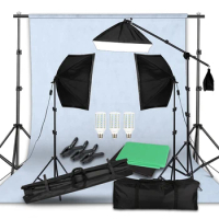 SH Photo Studio LED Softbox Lighting Kit Boom Arm Background Support Stand 3 Color Green Backdrop for Photography Video Shooting