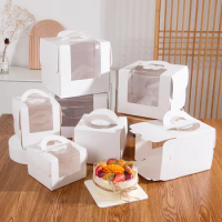 5pcs White Carboard Cake Boxes Portable Mousse Pastry Packaging Box Open Window WIth Thickened Base 3/4/6/8 Inch