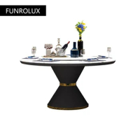 Modern simple marble round dining table and chair combination large apartment dining room with turntable dining table furniture