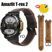 NEW For Amazfit T-Rex 2 Smart Watch Strap Leather Sports Belt For Xiaomi Amazfit T Rex 2 Screen Protector Film