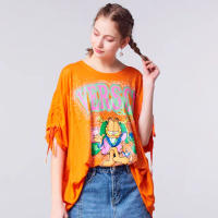 【GLORY21】速達-網路獨賣款-加菲貓亮鑽袖綁帶造型上衣(橘色)