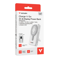 香港行貨 2年保養 威寶 - Verbatim Charge 'n' Go 10000mAh 2C & 附顯示器的行動電源（*3C認證 CCC 認証) 磁充 磁吸 磁吸無線行動電源 #33272 / 