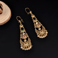 Moon Shape Dangle Earrings with Rhinestone for Women Gold Plated Drop Earrings Middle East Wedding Jewelry Bridal Gifts
