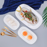 陶瓷西餐餐具擺盤長方形深魚盤創意早餐小吃碟子純白腸粉碟菜盤子