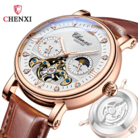 CHENXI Cool Automatic Mechanical Watch Sun Moon Stars Big Flywheel Waterproof Belt Men's Watch