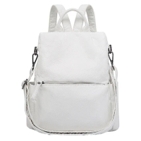 Ladies Backpack Washed Leather Soft Backpack White Anti-Theft Female Backpack Girl School Bag