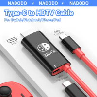 2-in-1 USB C to HDTV 4K30Hz Adapter 5.9 FT Cable Compatible 100W PD Charging for TV Projection Screen Nintendo Switch OLED